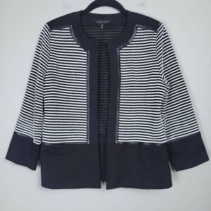 Ming Wang Womens Open Front Cardigan Size S Petite Black Striped Career Office